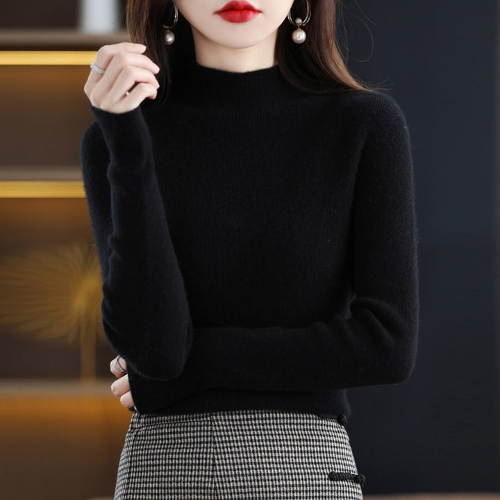 Damen Schmal geschnittener Mockneck-Pullover aus kaschmirähnlichem Feinstrick Echoarchiv