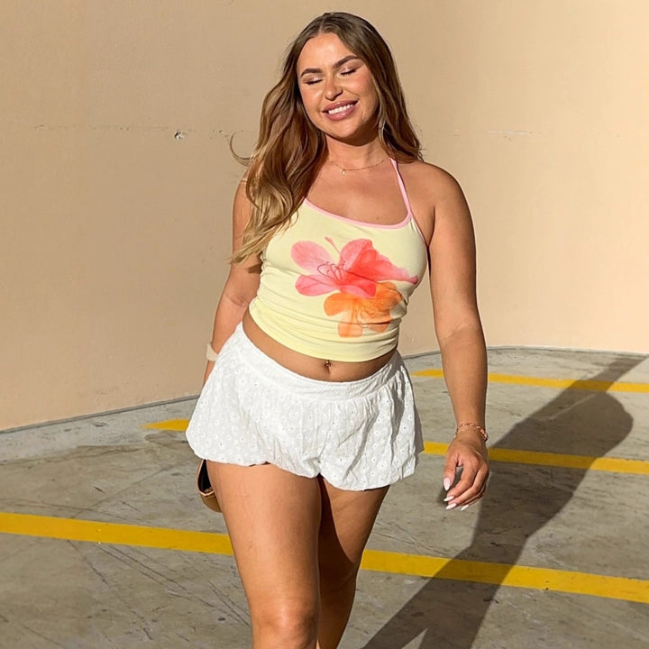 Damen Crop-Top mit floralem Druck und Halterhals Echo Archiv