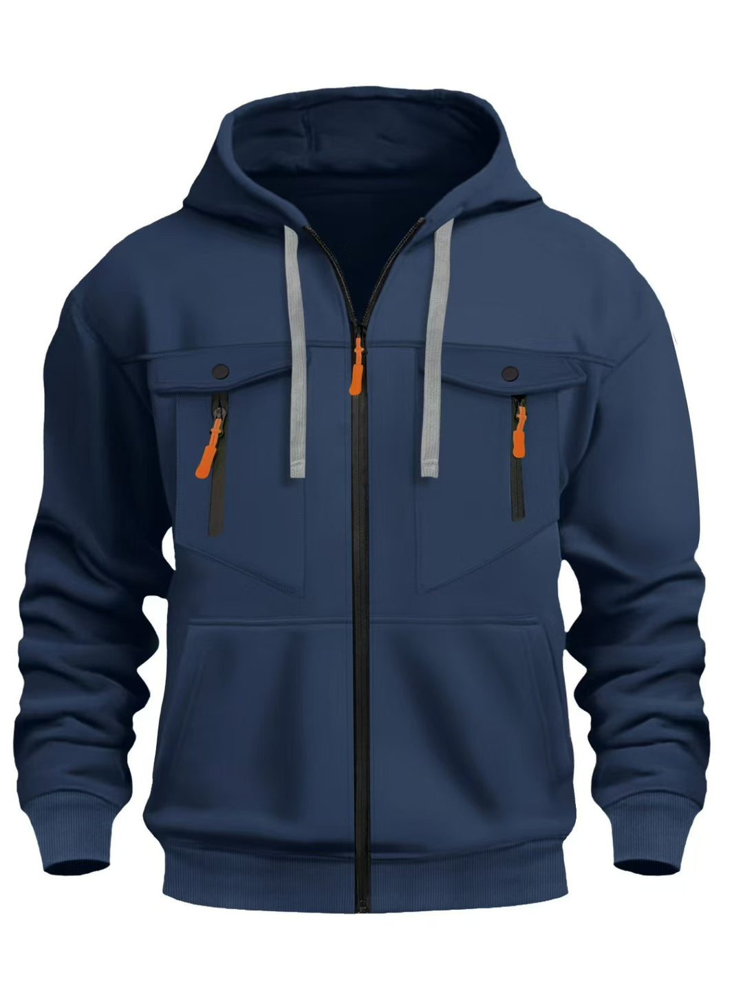 Herren Kapuzen-Sweatjacke mit durchgehendem Reißverschluss, zwei zip-Brusttaschen und ergonomischen Bündchen – Cavarno