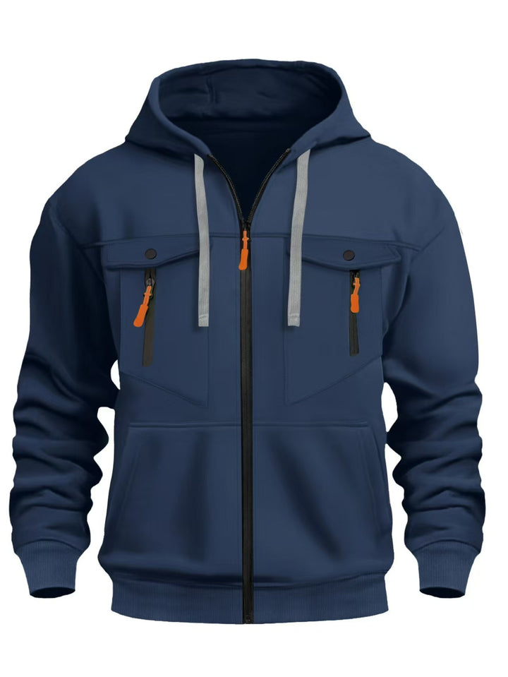 Herren Kapuzen-Sweatjacke mit durchgehendem Reißverschluss, zwei zip-Brusttaschen und ergonomischen Bündchen – Cavarno