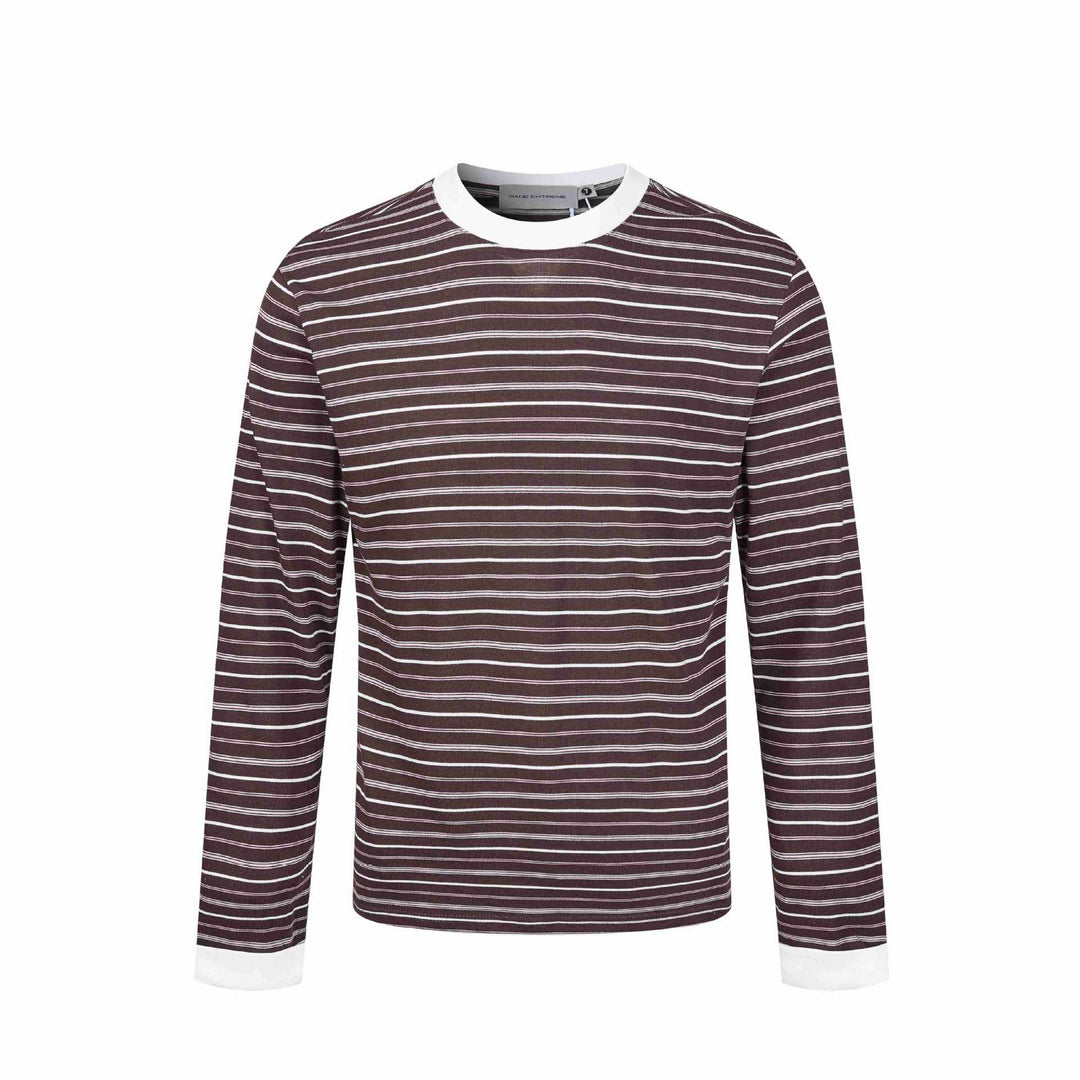 Herren Gestreiftes Langarmshirt aus Baumwollmix mit geripptem Rundhals Echoarchiv