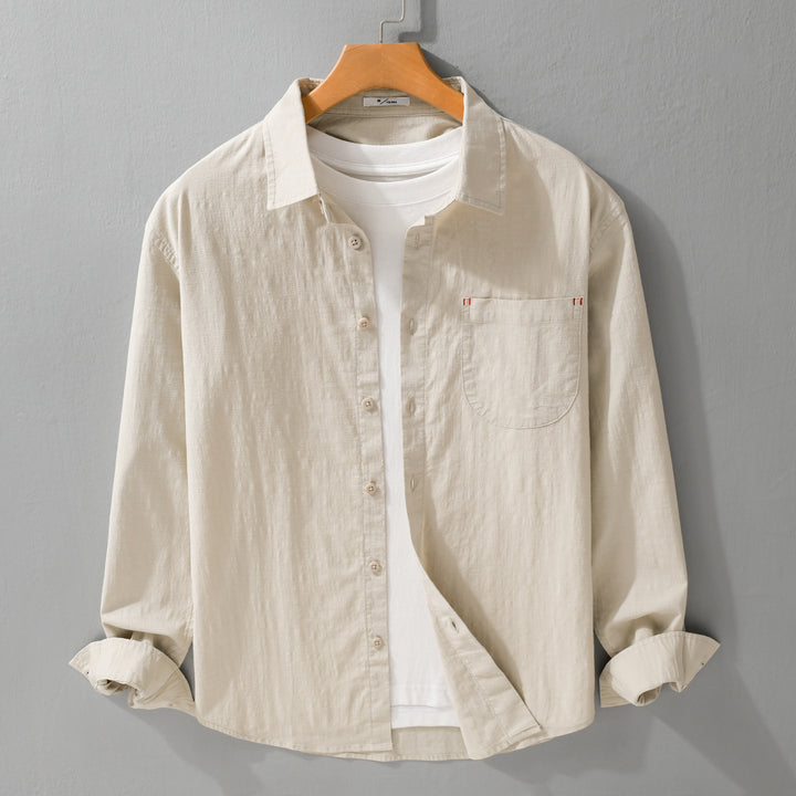 Herren Layering-Hemd im Overshirt-Stil aus Baumwoll‑Leinen mit Kentkragen und aufgesetzter Rundtasche Echoarchiv