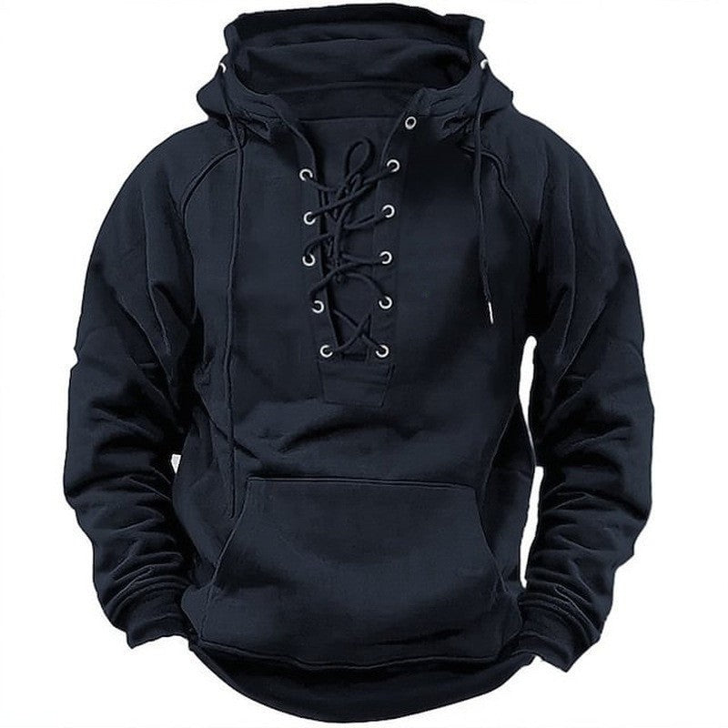 Herren Hoodie mit Frontschnürung und Kängurutasche – Cavarno