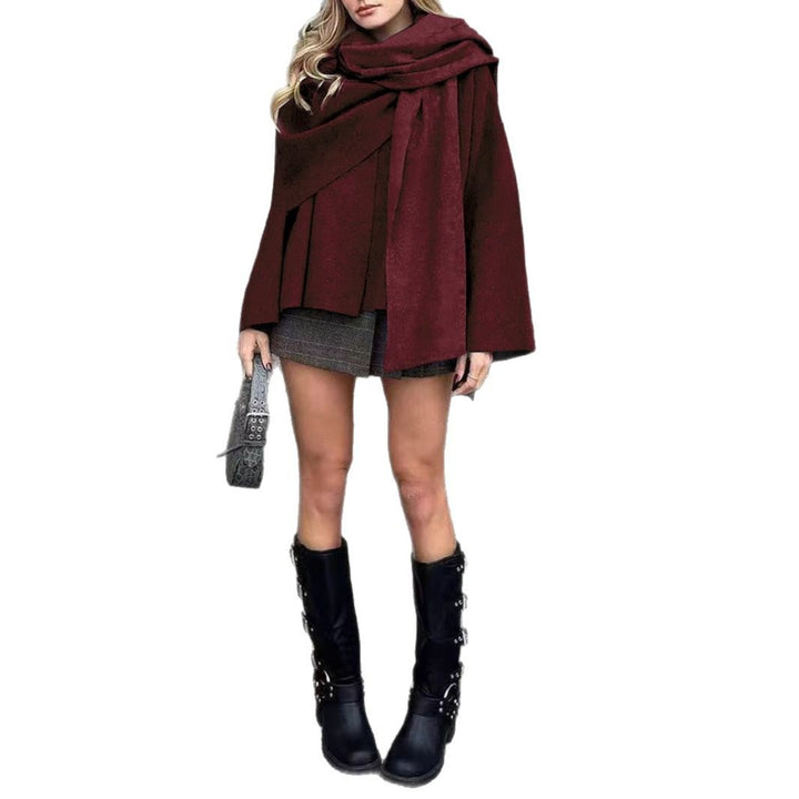 Damen Kurze Capejacke im Lagenlook aus Wollmix mit weitem Fledermausärmel Echoarchiv