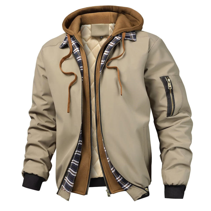 Herren Mehrlagige Übergangsjacke mit Kapuze, gesteppter Innenblende und Utility-Ärmeltasche Echoarchiv