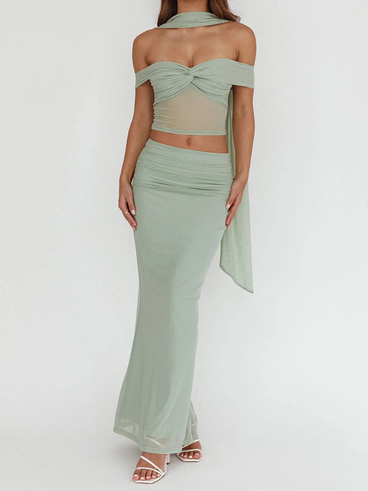 Damen elegantes Wickelkleid mit schulterfreiem Oberteil und drapierter Silhouette Echo Archiv