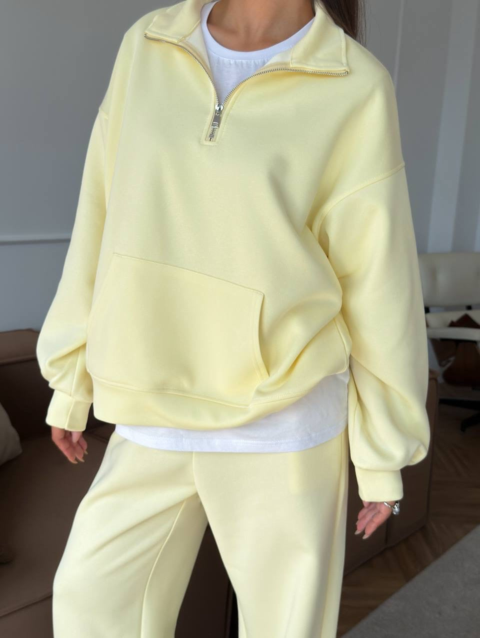 Damen nan weites Halfzip-Lounge-Set mit Kapuzenpullover, Kängurutasche und fließender Wide-Leg-Hose Echo Archiv