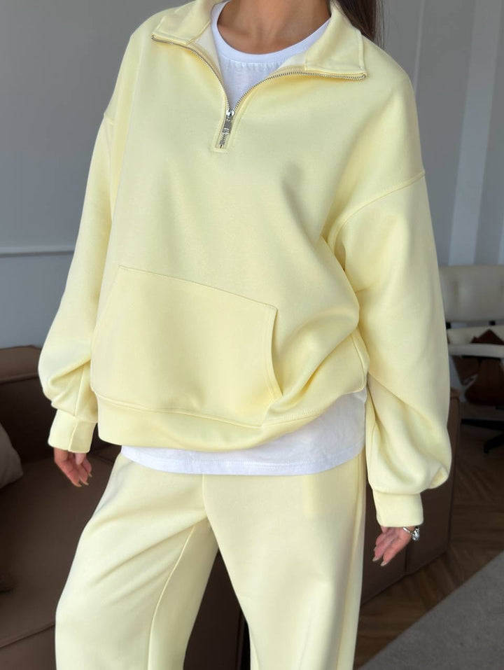 Damen nan weites Halfzip-Lounge-Set mit Kapuzenpullover, Kängurutasche und fließender Wide-Leg-Hose Echo Archiv