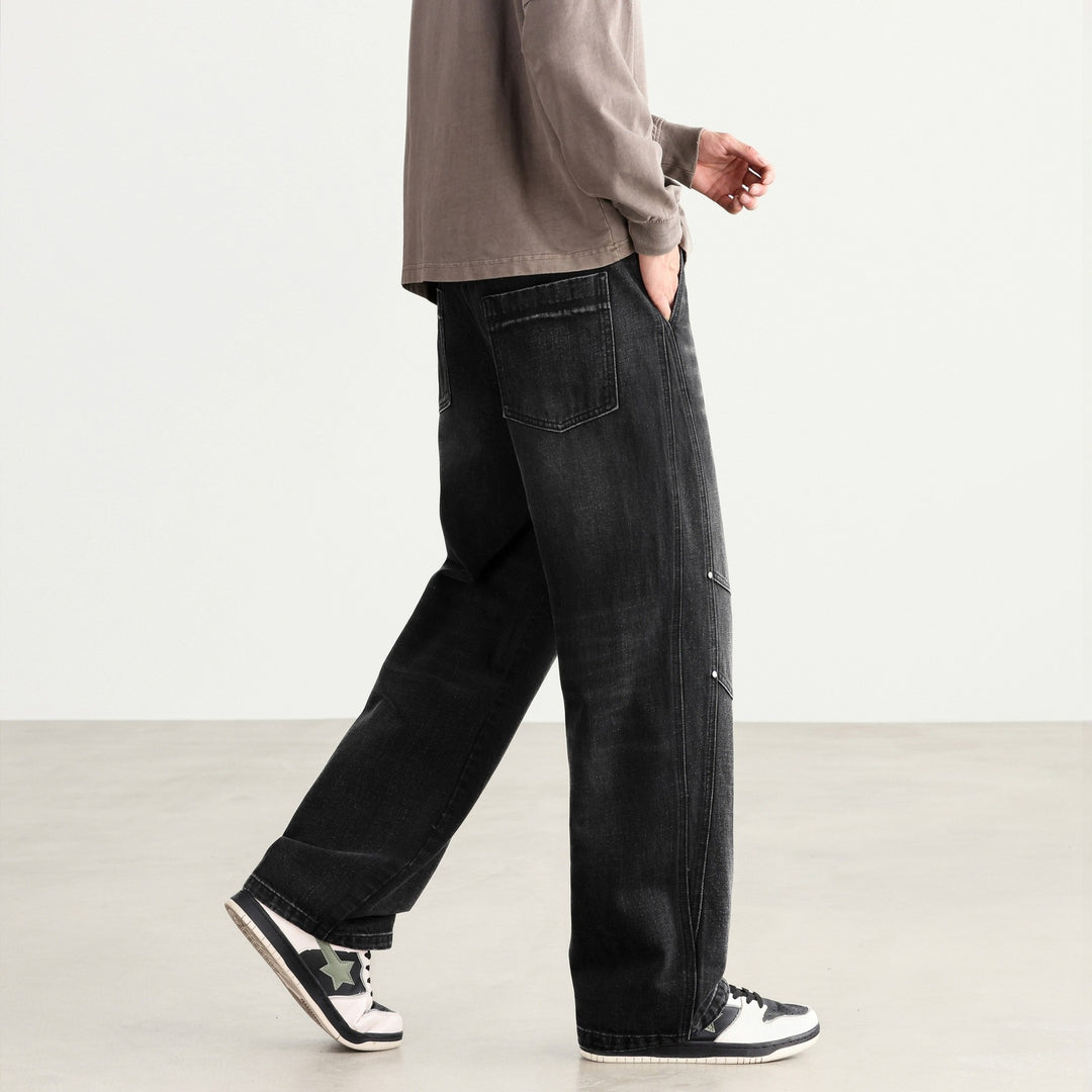Herren Weite Denim-Hose mit Tunnelzugbund, Paneelnähten und Used-Waschung Echo Archiv