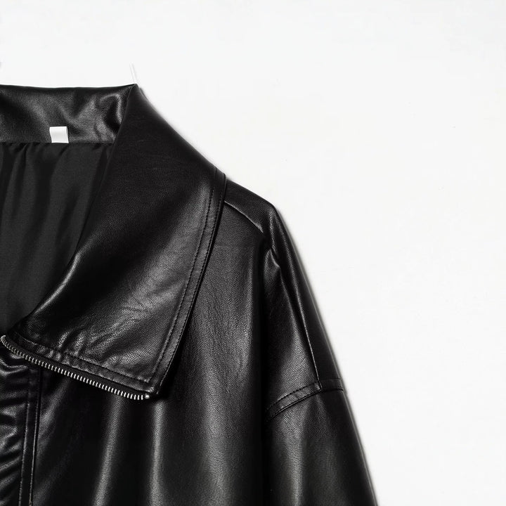 Damen Oversized Kunstleder-Bomberjacke mit breitem Reverskragen und elastischem Saum Echo Archiv