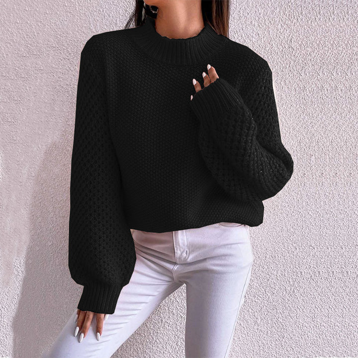 Damen Kurzgeschnitteter Grobstrick-Pullover mit Voluminösen Netzstruktur-Ärmeln und Stehkragen Echo Archiv