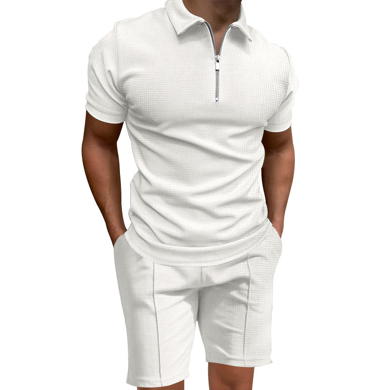 Herren Sportliches Kurzarm-Outfit mit modernem Strukturdesign und Reißverschluss Echoarchiv