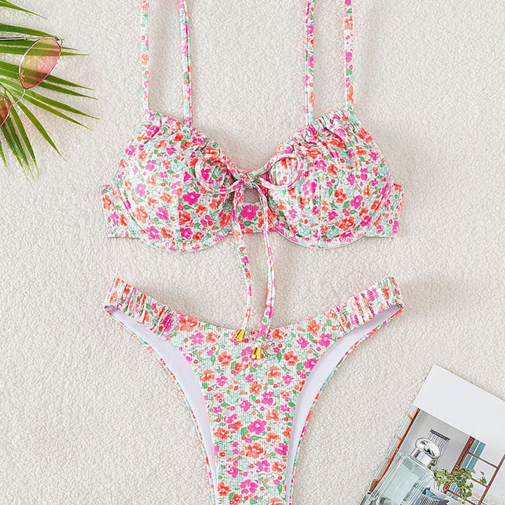 Damen Push-Up-Bikini mit floralem Design und raffinierter Schnürung Echo Archiv