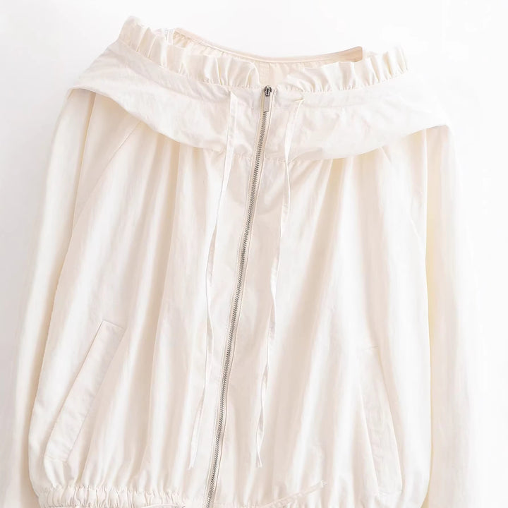 Damen Leichte Kapuzenjacke mit Rüschenkragen, Tunnelzug und elastischem Saum Echo Archiv