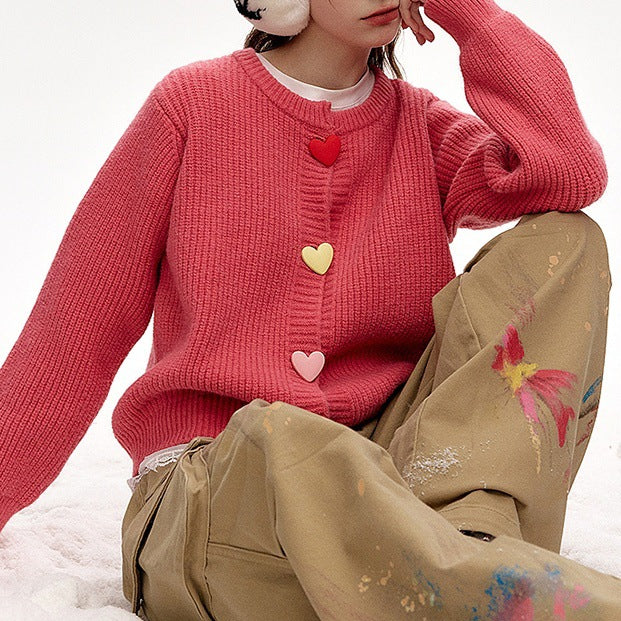Damen Verspielter Strickpullover mit Herzknöpfen Echo Archiv