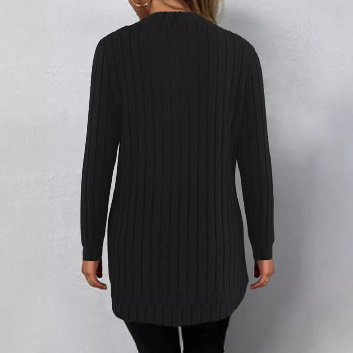 Damen Langer Offener Rippstrick-Cardigan mit abgerundetem Saum – Veloura