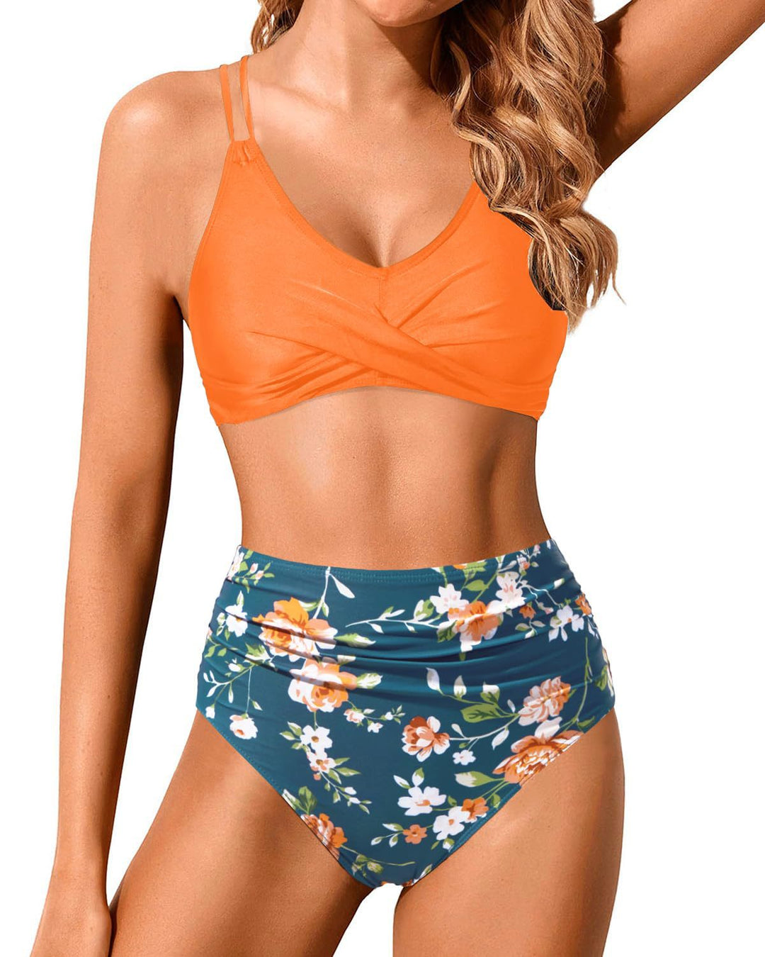 Damen Hochtailliertes Bikini-Set mit gerafftem Oberteil Echo Archiv