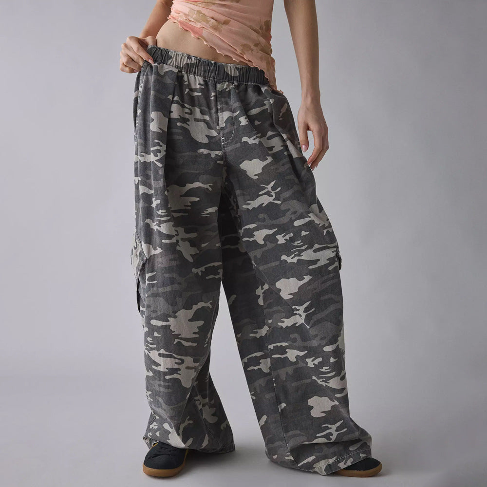 Damen nan weite Cargohose mit elastischem Bund und aufgesetzten Klappentaschen Echoarchiv