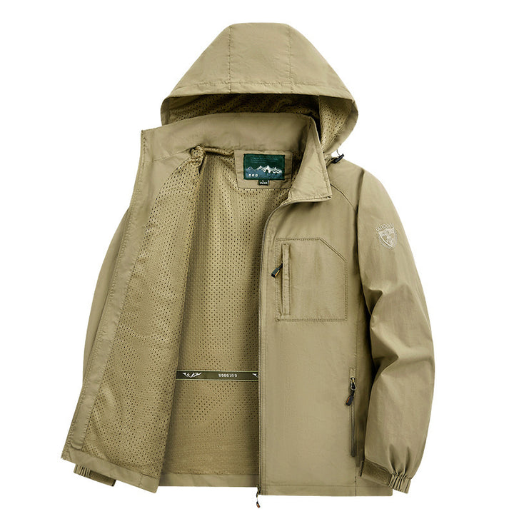 Herren nan leichte wasserabweisende Übergangsjacke mit Kapuze und funktionalen Reißverschlusstaschen Echo Archiv