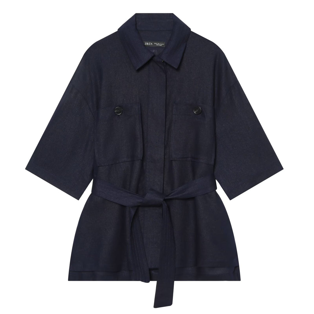 Damen Kurzjacke aus Leinen mit Taillengürtel und aufgesetzten Fronttaschen Echo Archiv