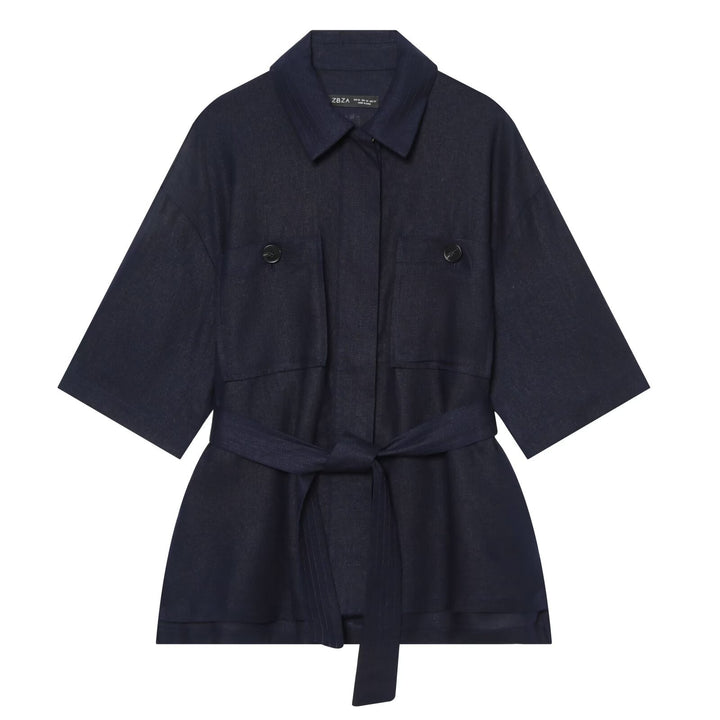 Damen Kurzjacke aus Leinen mit Taillengürtel und aufgesetzten Fronttaschen Echo Archiv