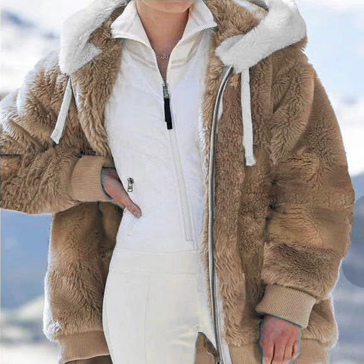 Damen nan kuschelige Kapuzen-Teddyjacke mit wattiertem Innenfutter und Rippbündchen Echo Archiv