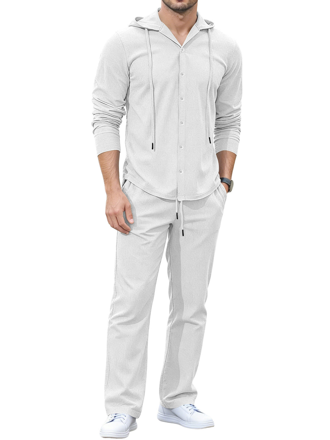 Herren Lässiges Knopf‑Hoodie Lounge‑Set aus Jersey mit Kordelzug und Komfort‑Jogger – Cavarno