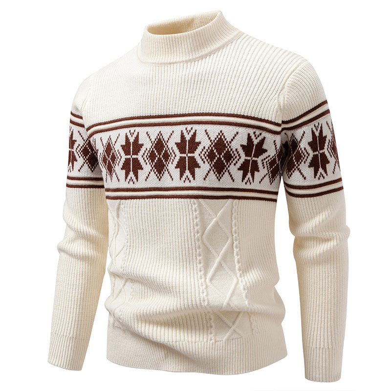 Herren nan Winter-Strukturpullover mit kurzem Stehkragen und Norwegermuster Echo Archiv