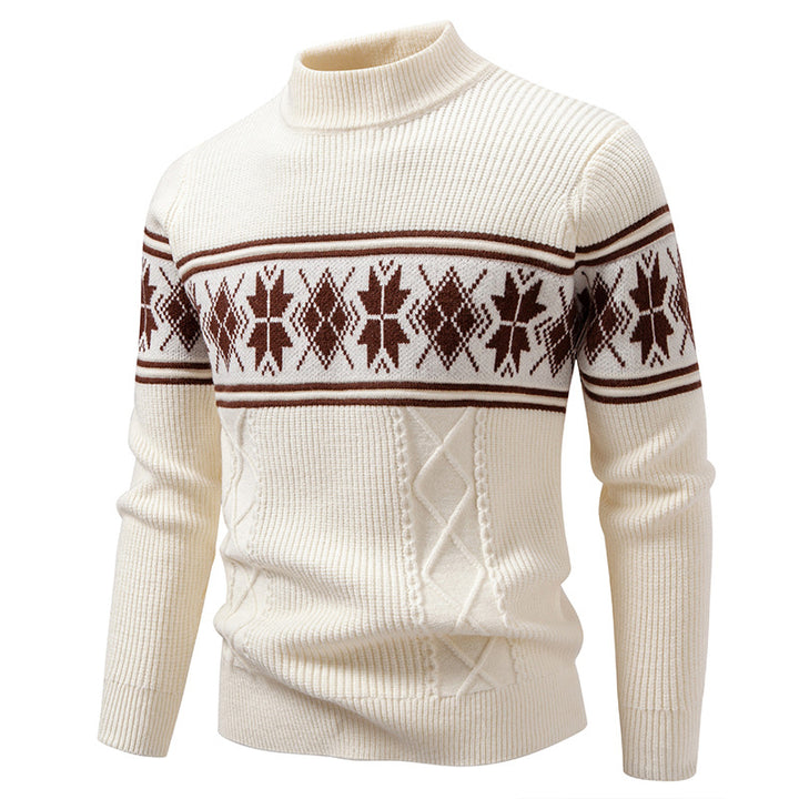 Herren nan Winter-Strukturpullover mit kurzem Stehkragen und Norwegermuster Echo Archiv