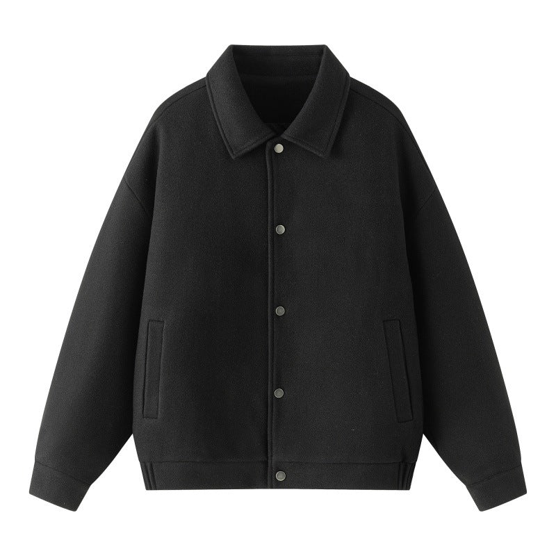 Herren Oversize-Collegejacke aus Wollmix mit Druckknopfleiste und verdeckten Eingrifftaschen Echoarchiv