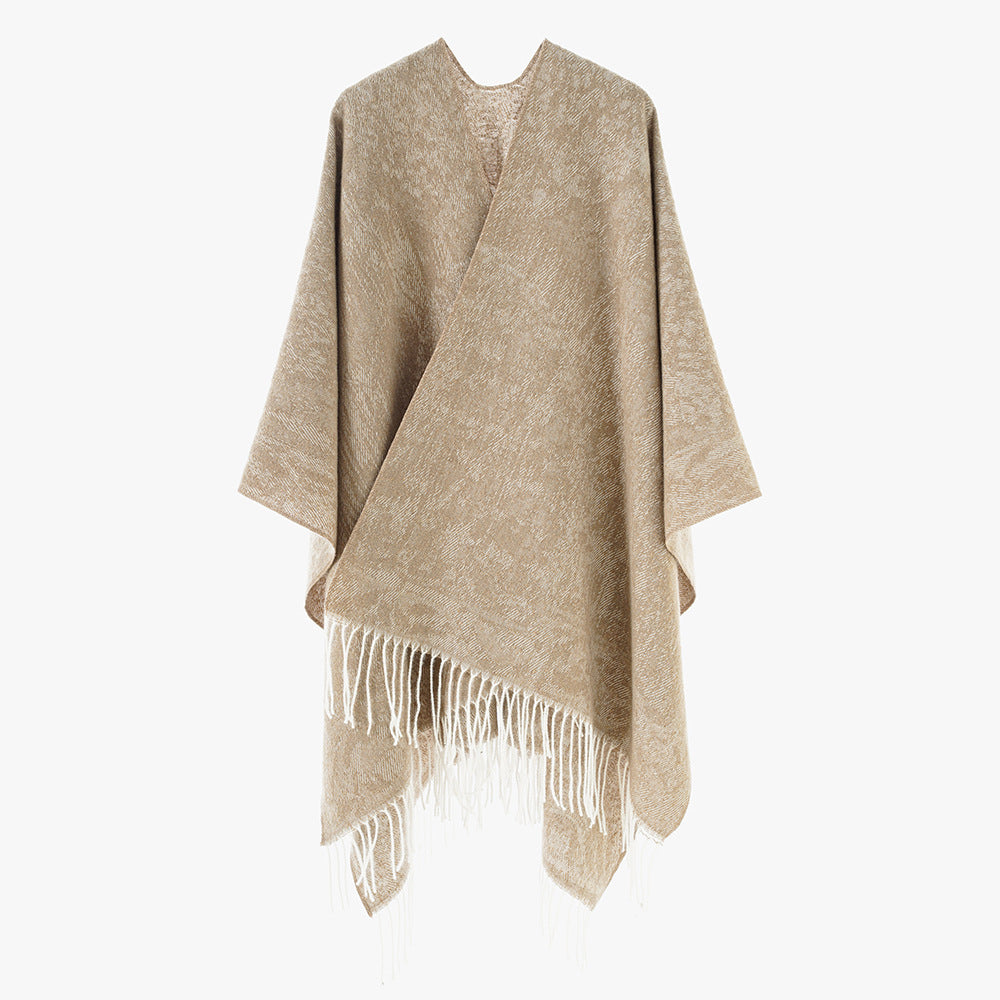Damen Oversized Strickponcho mit Fransensaum – Avérine