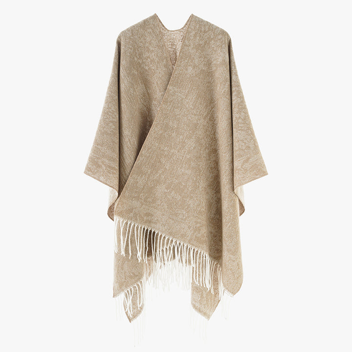 Damen Oversized Strickponcho mit Fransensaum – Avérine