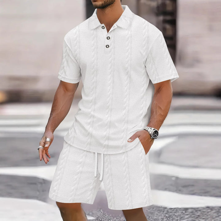Herren Freizeit-Set mit strukturiertem Poloshirt und Shorts Echoarchiv