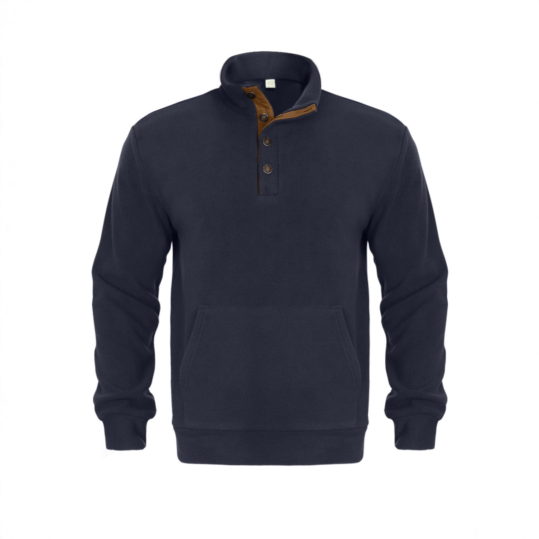 Herren Fleeceshirt mit kurzen Knöpfen und Lederapplikationen Echoarchiv