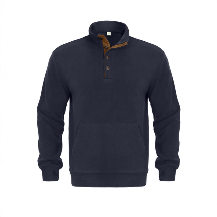 Herren Fleeceshirt mit kurzen Knöpfen und Lederapplikationen Echoarchiv