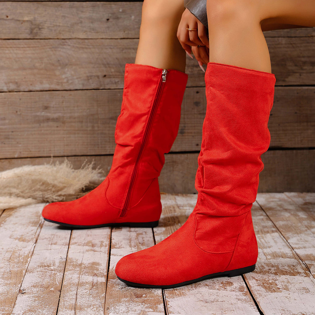 Damen kniehoher Slouch-Stiefel mit seitlichem Reißverschluss und flacher Profilsohle Echo Archiv