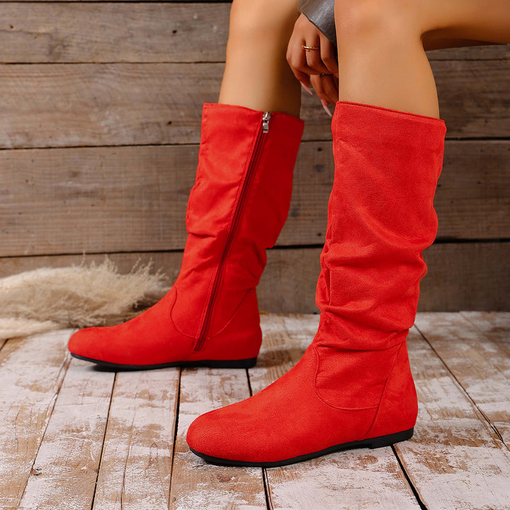 Damen kniehoher Slouch-Stiefel mit seitlichem Reißverschluss und flacher Profilsohle Echo Archiv