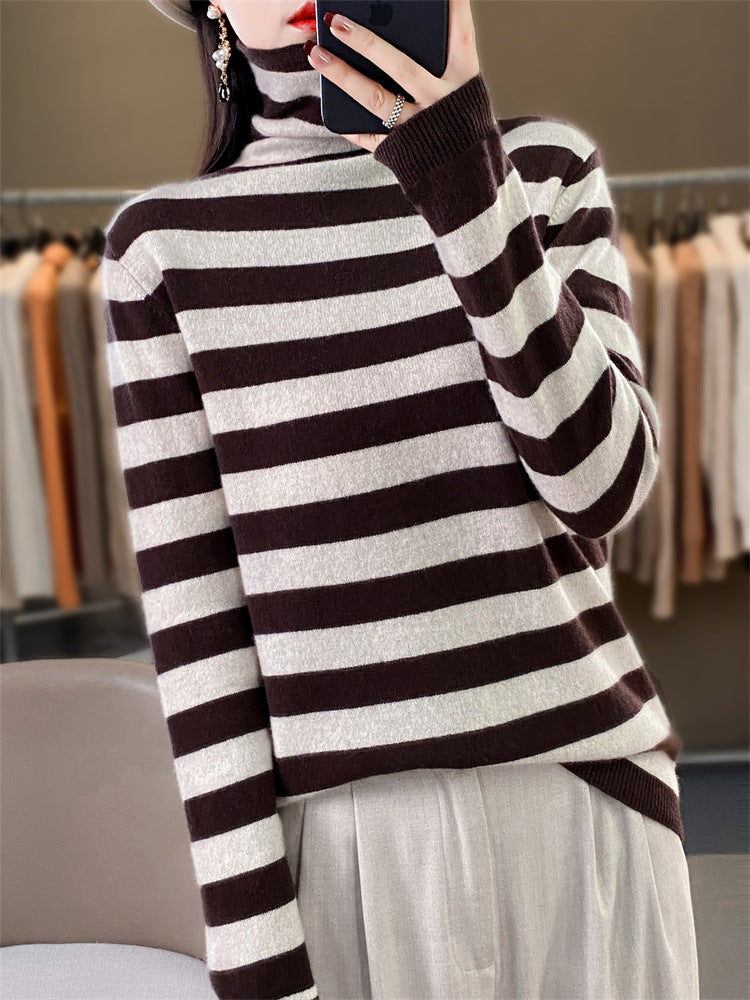 Damen Lässiger gestreifter Rollkragenpullover aus Wollmix mit legerer Passform Echoarchiv