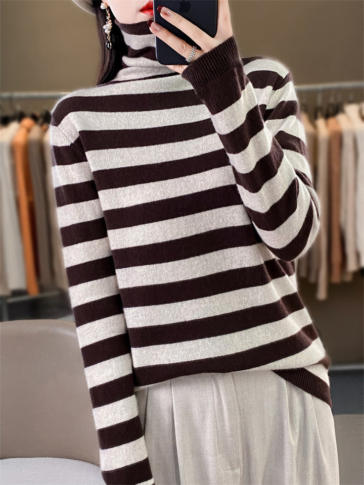 Damen Lässiger gestreifter Rollkragenpullover aus Wollmix mit legerer Passform Echoarchiv