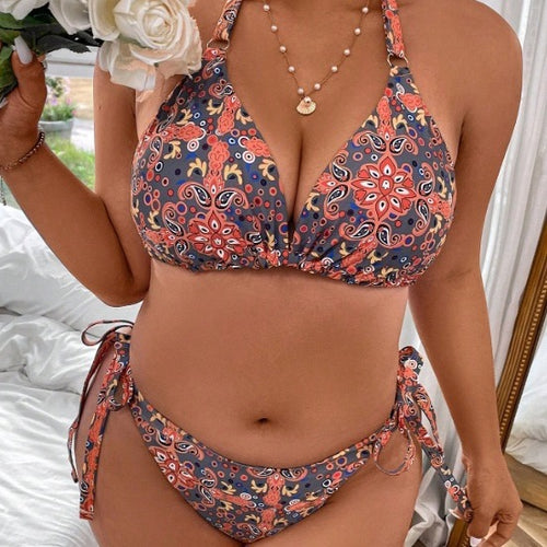 Damen Triangel-Bikini-Set mit verstellbaren Trägern und charmantem Blumendesign Echo Archiv