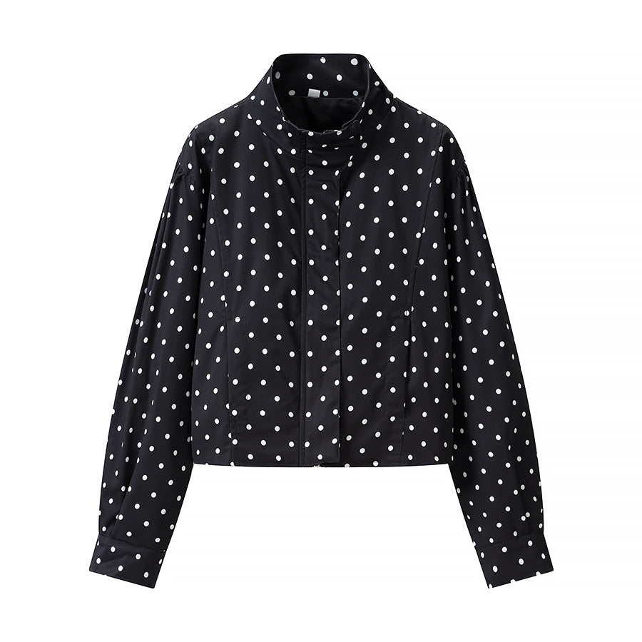 Damen Gepunktete Kurzjacke mit Stehkragen und verdeckter Druckknopfleiste Echo Archiv