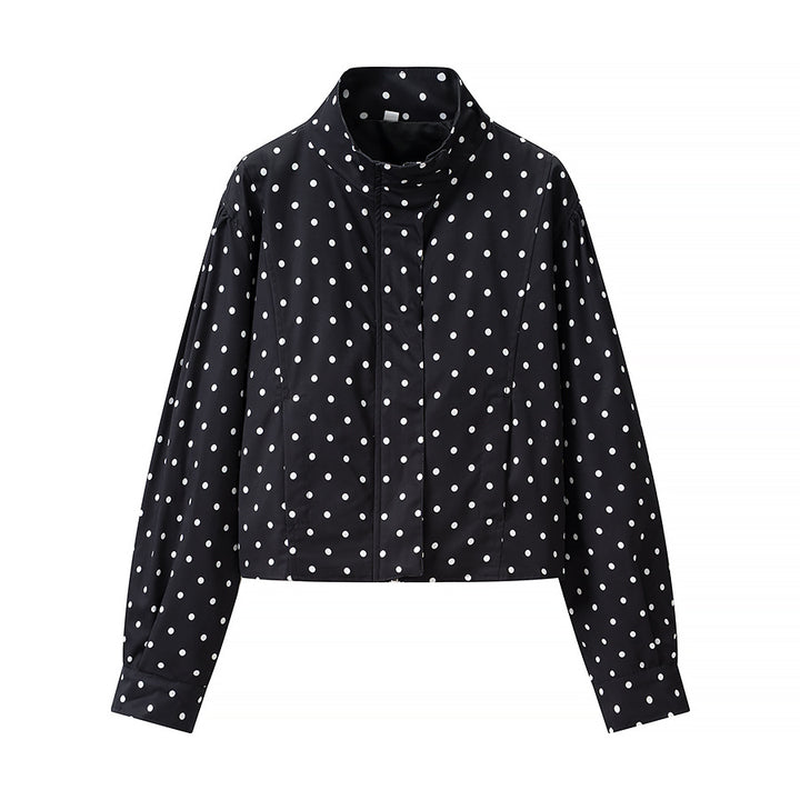 Damen Gepunktete Kurzjacke mit Stehkragen und verdeckter Druckknopfleiste Echo Archiv