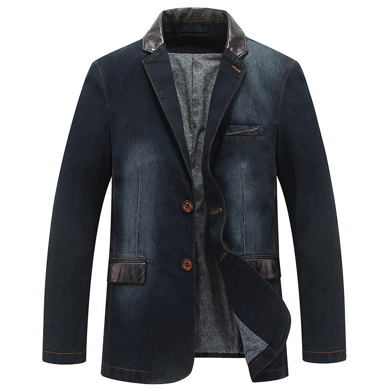 Herren Denim-Sakko im Tailored‑Look mit Lederimitatbesatz – Tianoro