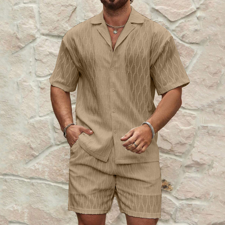 Herren Kurzarmhemd und Shorts-Set im lässigen Strickdesign Echoarchiv