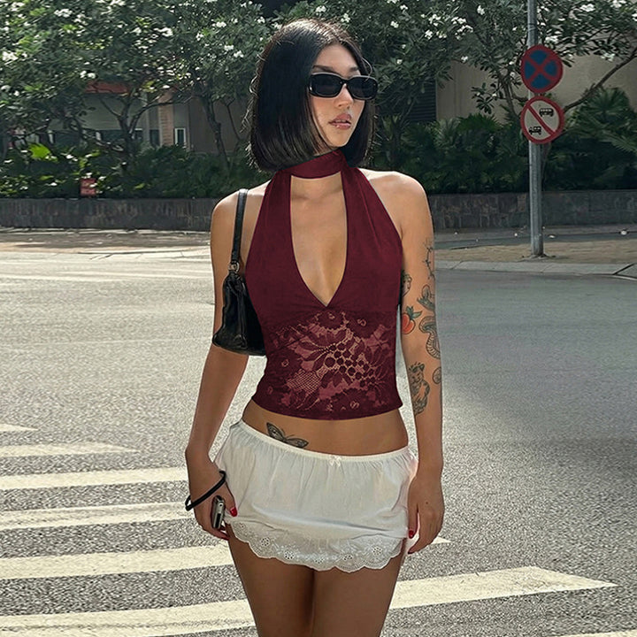 Damen Elegantes Spitzenoberteil mit Halterneck Echo Archiv