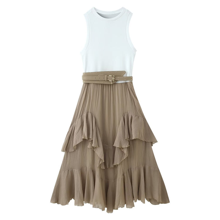 Damen Maxikleid mit raffiniertem Rüschendesign und elegantem Gürtel Echo Archiv