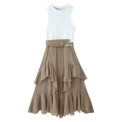 Damen Maxikleid mit raffiniertem Rüschendesign und elegantem Gürtel Echo Archiv