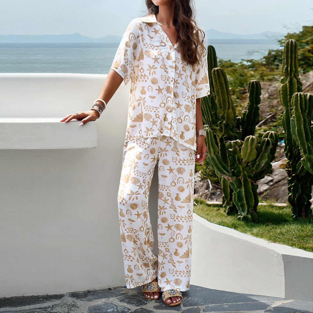 Damen Lässiges Zweiteiliges Set mit weitem Hosen-Design und elegantem Oberteil Echo Archiv