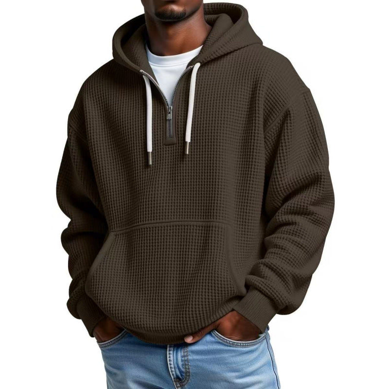 Herren Waffelstruktur-Hoodie mit halbem Reißverschluss und Kängurutasche Echo Archiv