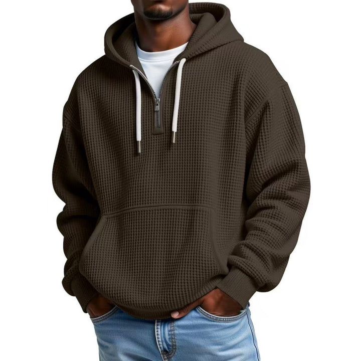 Herren Waffelstruktur-Hoodie mit halbem Reißverschluss und Kängurutasche Echo Archiv